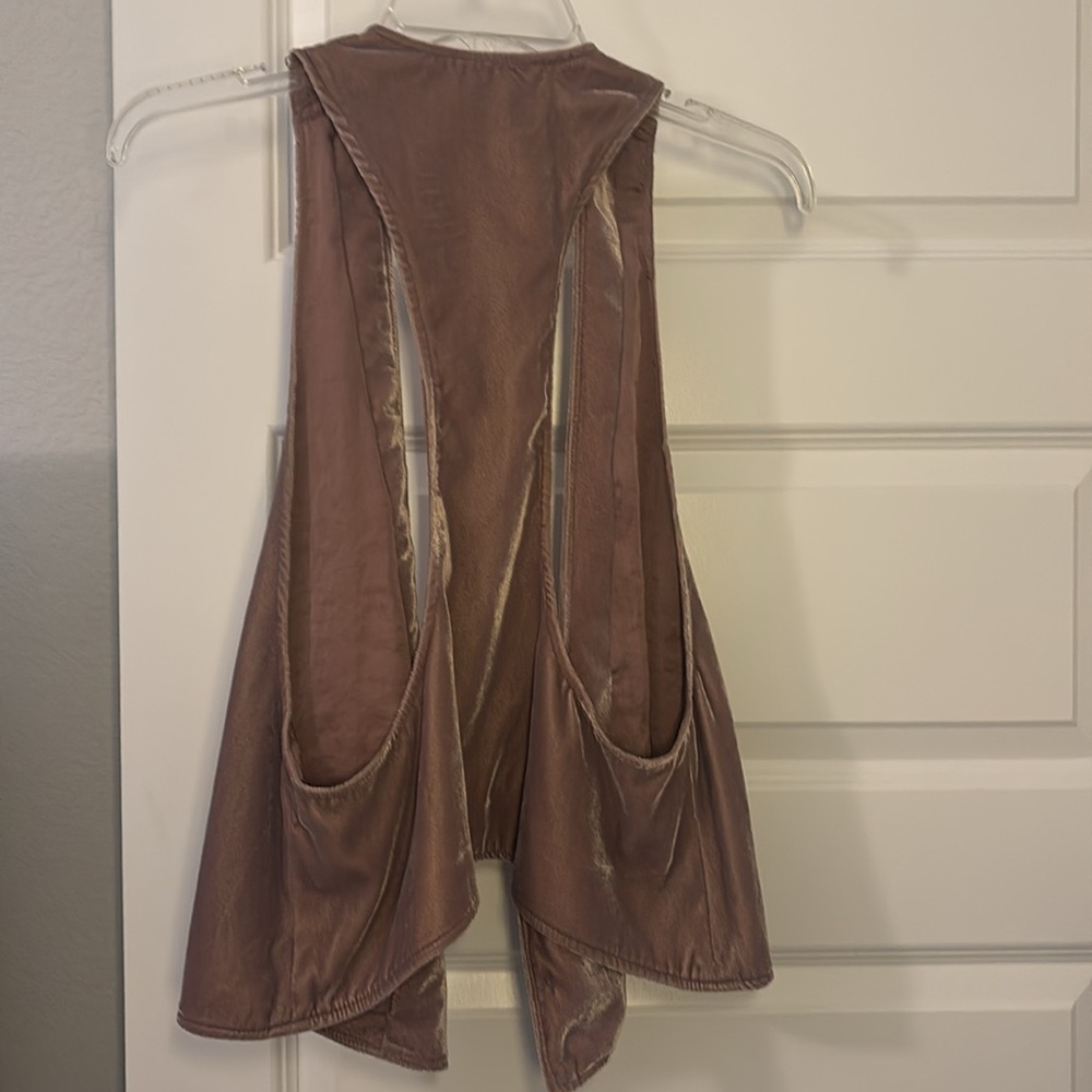 Free People rose mauve open velvet vest w/admirial buttons SZ   M boho chic - Picture 2 of 13